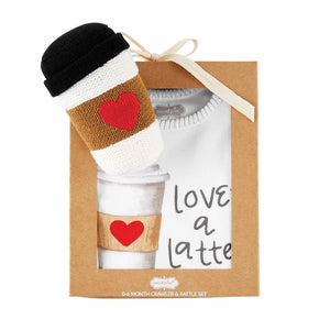onesie & rattle-latte