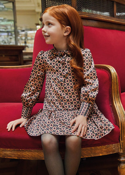 tie neck dot print dress