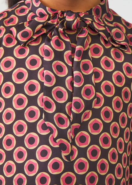 tie neck dot print dress