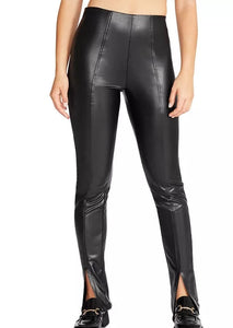women vegan leather slit legging