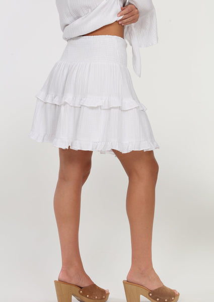 smocked tiered gauze skirt