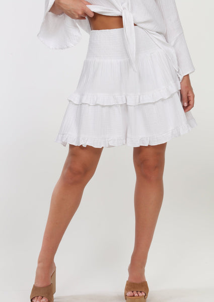 smocked tiered gauze skirt