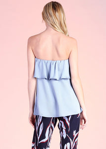 ruffle strapless hammered top