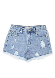girls distressed denim shorts