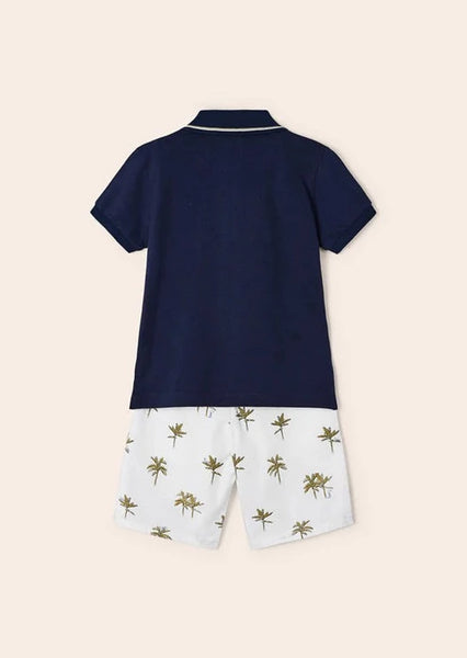 boys polo + palm print short set