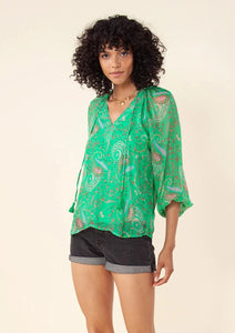 silk paisley long sleeve blouse