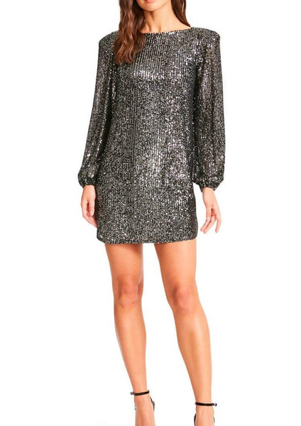 womens long sleeve sequin shift mini dress