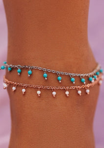 floating stone silver anklet
