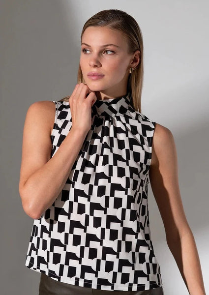 women mock neck check tank