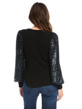Load image into Gallery viewer, navy sequin sleeve knit top
