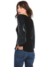 Load image into Gallery viewer, women navy sequin sleeve knit top
