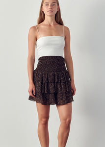 tiered ruffle print smock skirt