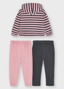 girls 3 piece stripe zip hoodie & jogger set