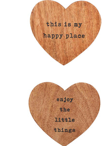 wooden heart coaster set