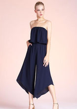 Load image into Gallery viewer, curved hem ruffle strapless jumpsuit
