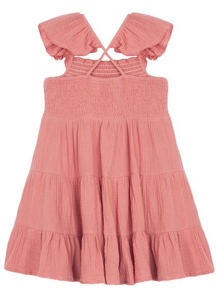 girls pink smocked gauze dress