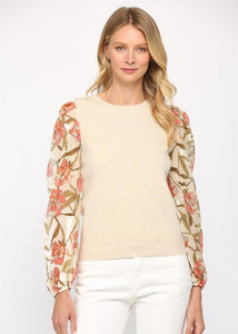 women burnout floral sleeve sweater