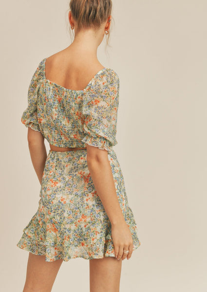 multi floral chiffon ruffle skirt