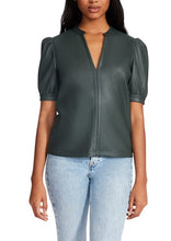 Load image into Gallery viewer, women vegan leather puff sleeve top
