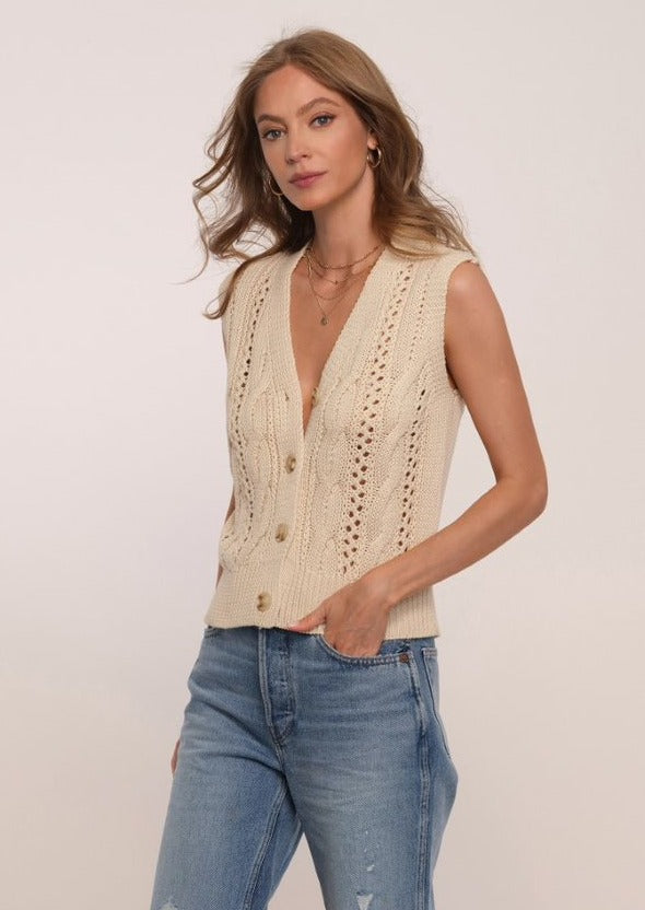pointelle knit button vest