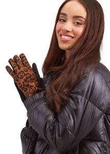 lined leop print gloves