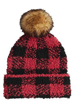 Load image into Gallery viewer, kids buffalo plaid pom hat
