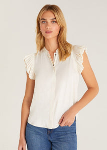 women white silky ruffle sleeve blouse