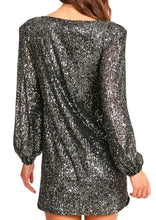 Load image into Gallery viewer, long sleeve sequin shift mini dress
