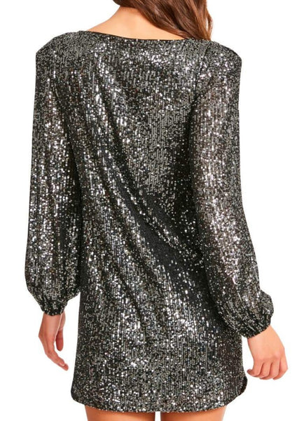 long sleeve sequin shift mini dress