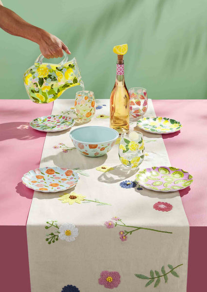 Melamine plate with scallop edge.