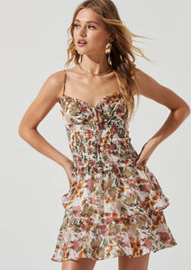 tiered mauve floral mini dress