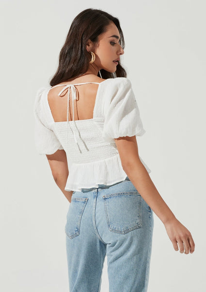 corset puff sleeve dot blouse