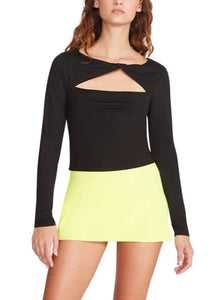 women black twist cut long sleeve jersey top