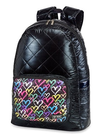 girls puffer drip graffiti heart backpack