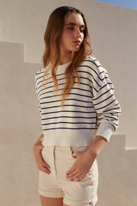 stripe long sleeve crop sweater