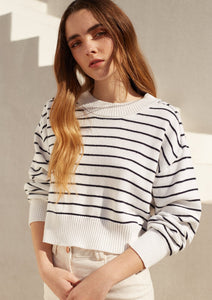 women stripe long sleeve crop sweater