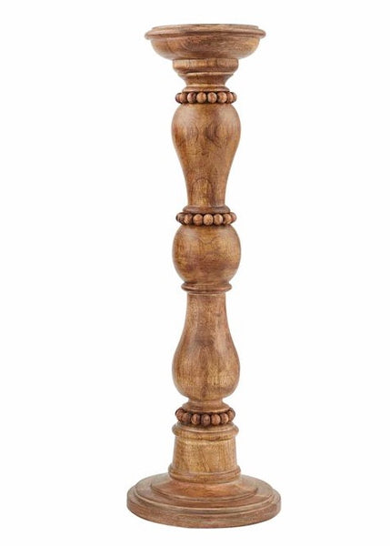 brown beaded wood candlestick