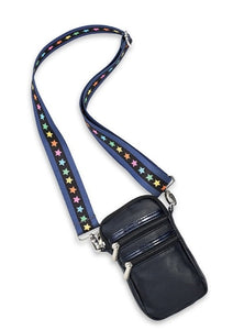 girls leather cell bag multi star strap
