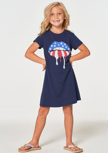 girls tshirt dress - patriotic lips