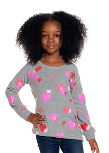 girls knit cozy top - love hearts