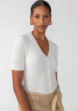 Load image into Gallery viewer, women&#39;s white button short sleeve knit cardi top
