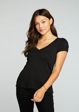Load image into Gallery viewer, rib v-neck puff sleeve tee
