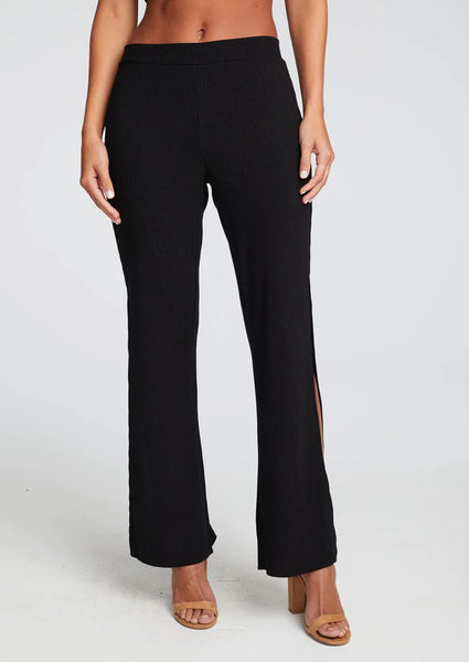 women black rib slit pant