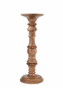 brown beaded wood candlestick