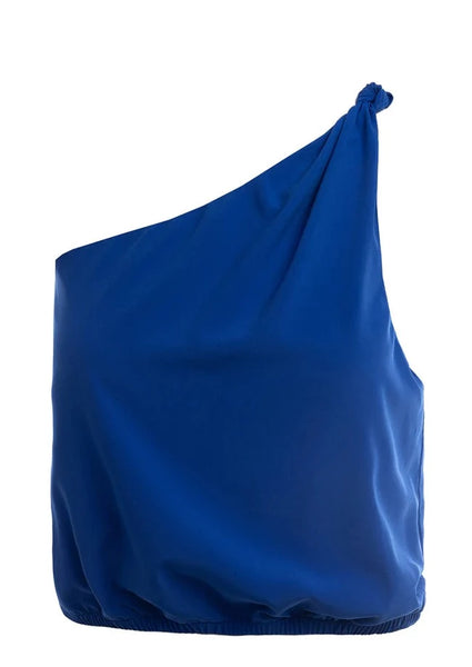 women one shoulder knot silky top