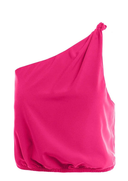 one shoulder knot silky top
