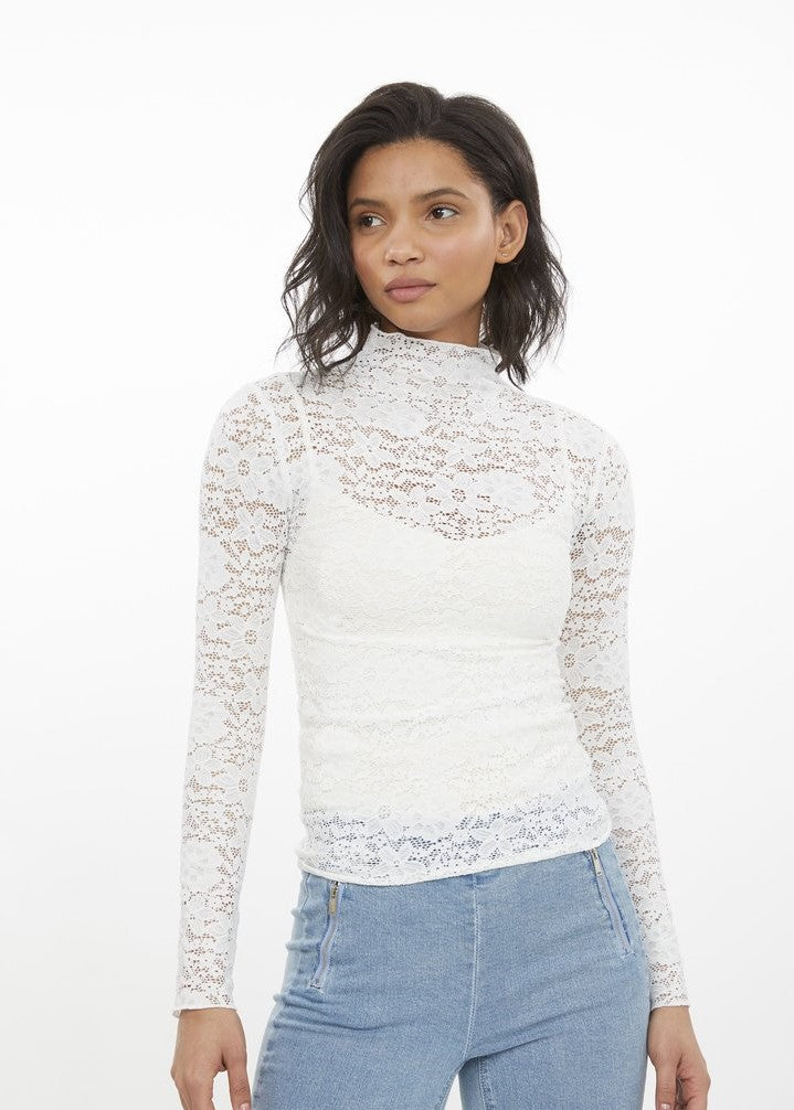 womens long sleeve stretch lace top