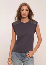 Load image into Gallery viewer, leather shoulder trim tee
