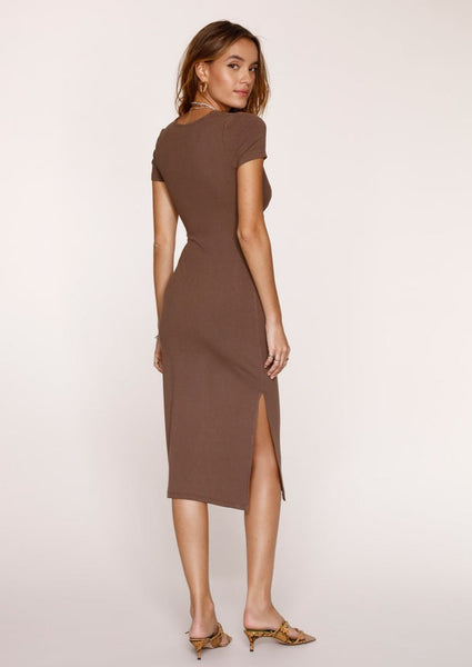 rib cutout short sleeve dress