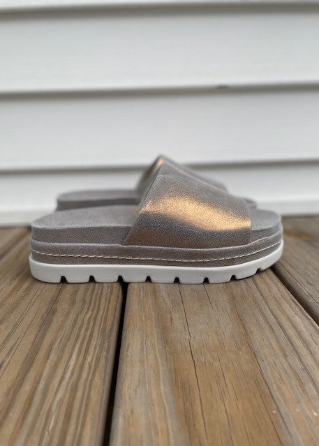 metallic footbed slide sandal